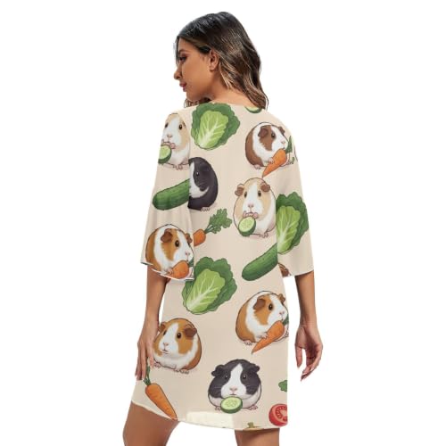 Robe de soirée courte mousseline motif cochons d'inde crème poétique