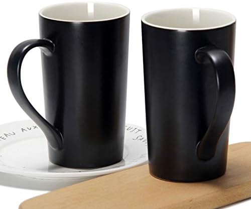 20 oz / 600ml Large Coffee Mugs, Smilatte M007 Plain Tall Ceramic Cup with Handle for Dad Men, Set of 2, Black