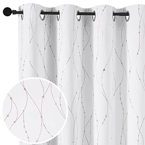 SMILE WEAVER White Christmas Curtains 54 Inch Length for Bedroom,Room Darkening Curtains with Gold Star Printed Noise Reducing Thermal Insulated Window Drapes for Living Room,2 Panels