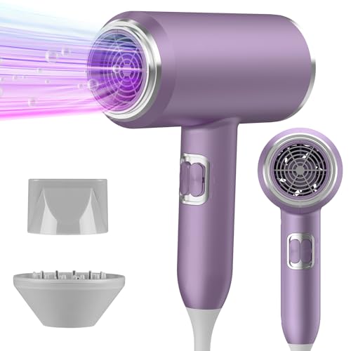 Secador de Pelo, 2400W AC Motor Secador de Pelo Ionico, 3 Ajustes de Temperatura,Salón Hair Dryer con difusor y boquilla de peinado,Súper Silencioso, secador ionico (Morado)