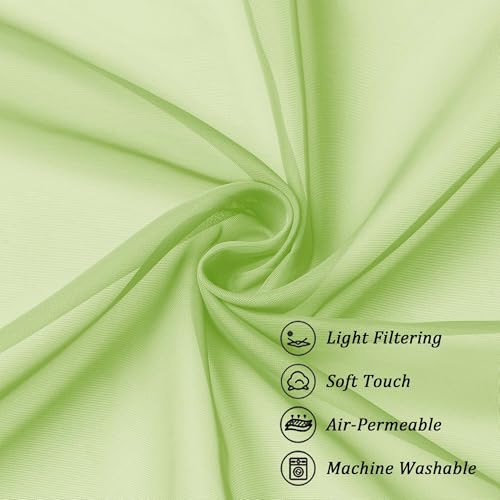 Image of Chyhomenyc Extra Long Sheer Curtains 120 Inches Long 2 Panels Set, Light Filtering Voile Curtain Drapes for Floor to Ceiling Window Patio Sliding Door, 10FT, Lime