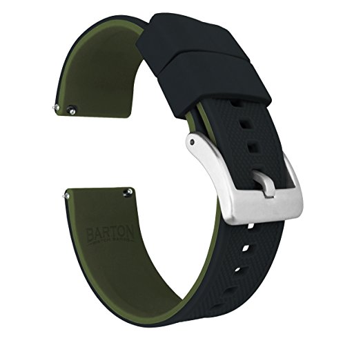 Barton Watch Bands Quick Release Elite Silicone Watch Bands, Black Top/Army Green Bottom, 19Mm #TOP1