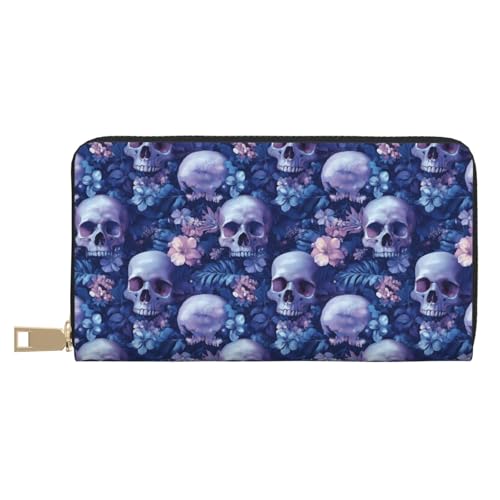 Plant Skull Print Wallet Women Men, Long PU Leather Wallets for Women, Cute Womens Travel Wallet Purse Pouch with Zipper Pocket