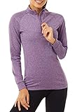 KEFITEVD Sport Oberteil Langarm Thermo Laufshirt 1/4 Zipper Fleece Rolli Sweatshirt Leicht Wandershirt Herbst Winter Pullover Skirolli Gym Yoga Freizeit Shirt Violett L