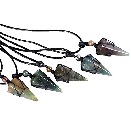 Tumbeelluwa Healing Crystal Point Stone Pendant Necklace For Women And Men, Reiki Chakra Dowsing Divination Pendulum, Adjustable #TOP2