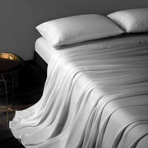 Image of LIANLAM Luxury 100% Organic Tencel Cooling Sheets Queen Size-9（Queen, White