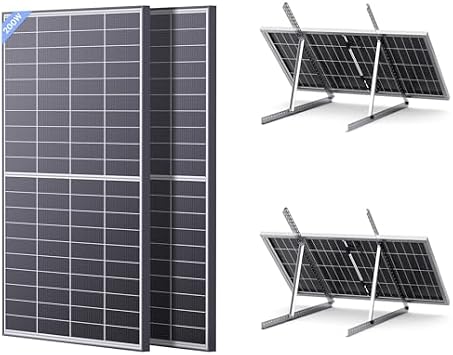 2200W N-Type 16BB Bifacial Solar Panels Total 400W + 241in Adjustable Tilt Mount Brackets, High Efficiency Monocrystalline PV Modules for RV, Camper, Boat, Rooftop, Off-Grid Systems