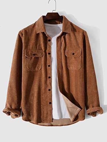 Image of ZAFUL Unisex Plaid Flannel Shirt Jacket Button Down Long Sleeve Pocket Coat Outwear | Mens Fall Clothes Lightweight Long Sleeve Button Down Flap Pocket Jacket Tops for Fall&Winter 2026