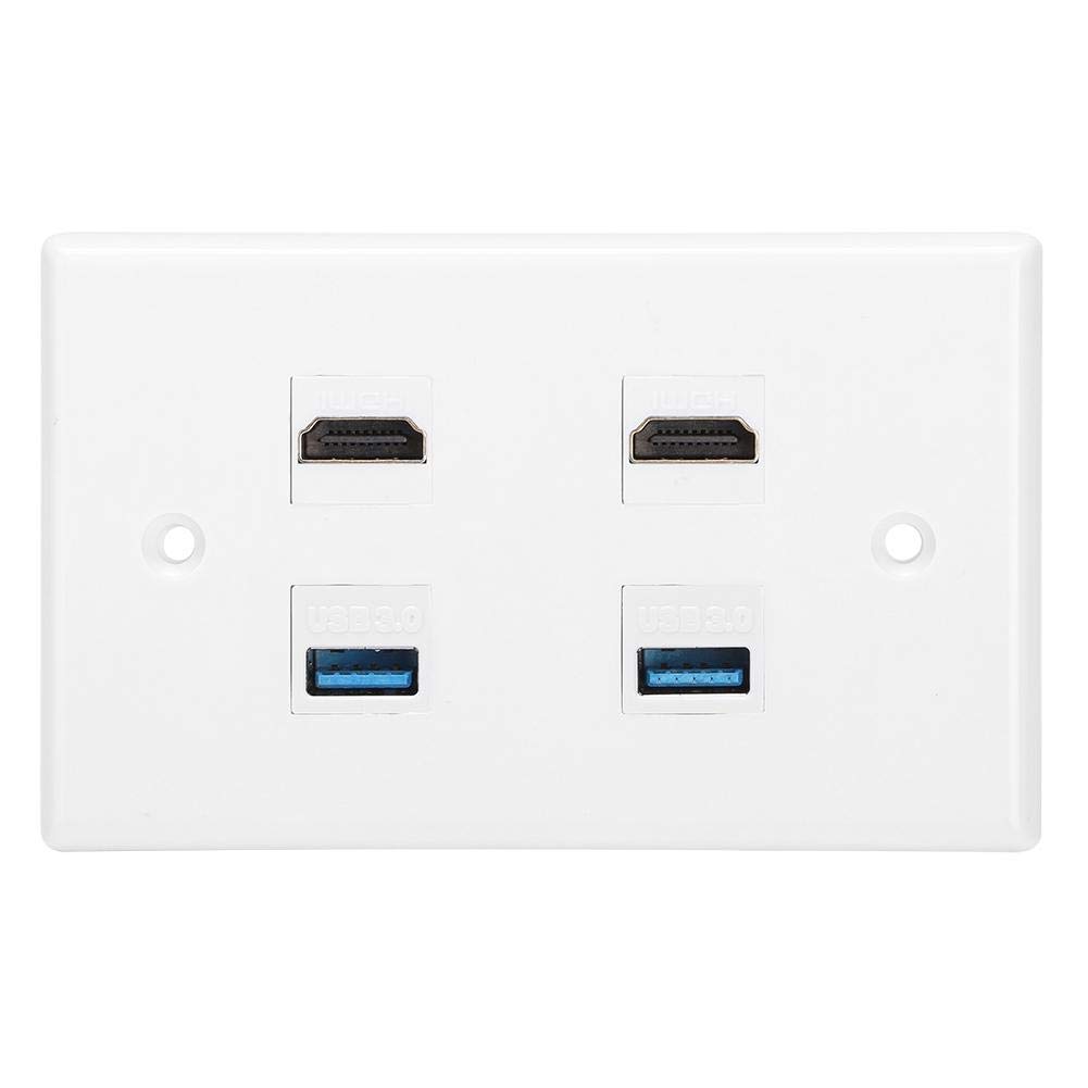 Fditt 2 puertos HDMI y USB Placa de panel de pared Keystone HDMI Hembra a hembra Hebilla de montaje Salida de pared Cargador USB Placas de pared con tapa