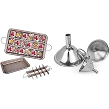 Brownie Pans with Dividers, Non Stick Brownie Baking Pans, Baking Pan with Built-in Slicers Solutions and Stainless Steel Funnels for Kitchen Use, 3 Pack Small Metal Funnels with Handles