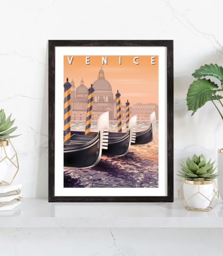 Tableau Venise Vintage avec cadre noir en bois, cadeau déco idéal - 2