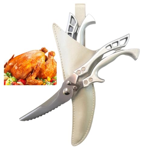Zak.kitchen Geflügelschere scharfe Küchenschere,Mehrzweck Haushaltsschere,Profi Knochenschere mit Holster und Geschenkbox,Edelstahl Fleischschere für Huhn,Fleisch,Fisch,Gemüse