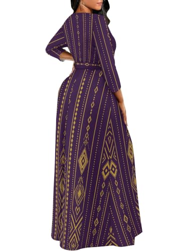 Image of PinkPatty Women's Plus Size V Neck 3 /4 Sleeve Wrap Maxi Dress with Belt