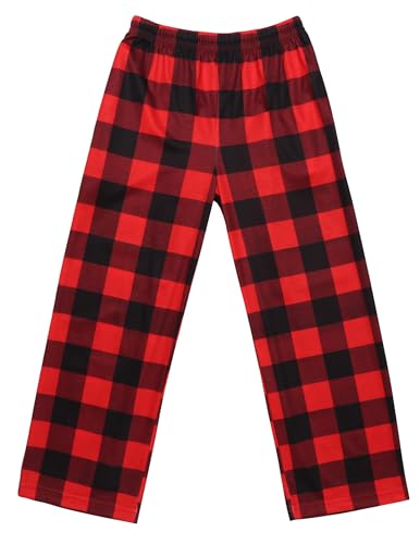 Ekouaer Boys Pajama Pants Soft Plaid Long Pj Pants Kids Cute Elastic Waist SLeep Bottoms with 2 Pockets 6-14 Years