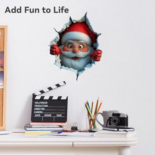 3D Wall Breaking Santa Claus Sticker, Christmas Creative Wall Sticker with Realistic Breaking Wall Effect, Fun 3D Christmas Santa Claus Sticker for Door, Windows, Refrigerator and Furniture(2pcs) — view 2