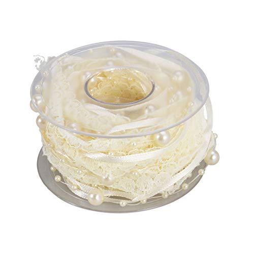 Beavorty Rolo de Fita Pérola Frisado Fita de Renda Branca Chiffon Organza Guarnição de Renda para Ar