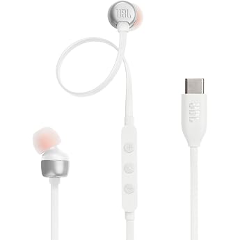 JBL Tune 310C Headphones - Wired In-Ear Headphones with JBL Pure Bass Sound Microphone and USB-C Port - White