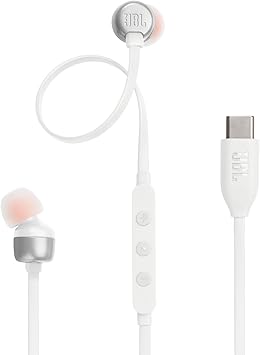 JBL Tune 310C - Wired Hi-Res in-Ear Headphones, Tangle-Free Flat Cable, 3-Button Remote with Microphone White