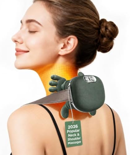 Portable Electric Neck Massager with Heat, Neck Massager with Hand Fingers Shiatsu Deep Kneading for Shoulder, Back & Leg Muscle Tension, Rechargeable Hands-Free Massage Pillow