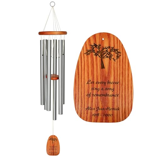 Woodstock Chimes Personalized Amazing Grace Wind Chime for Outside 40" Medium Silver,Outdoor Garden Decor, Memorial Gift for Loss Loved Ones P-AGLS03