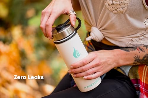 Image of HYDRO CELL Stainless Steel Insulated Water Bottle with Straw - for Cold & Hot Drinks - Metal Vacuum Flask with Screw Cap and Modern Leakproof Sport Thermos for Adults (White 18oz)