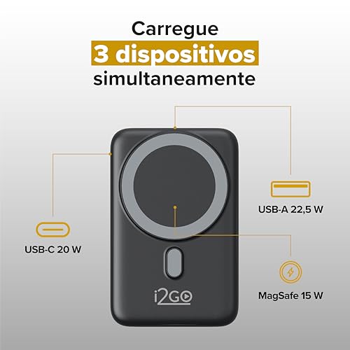 i2GO, Power Bank 10000 mAh MagSafe 15W Power Delivery e Suporte Acoplado