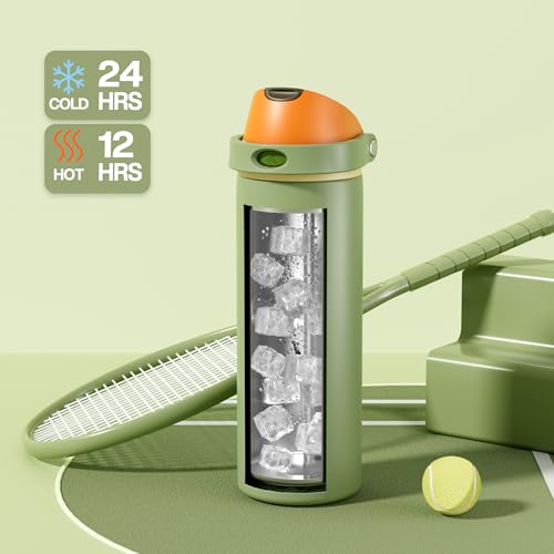 POWCAN 24 oz Metal Sports Water Bottle: 2-in-1 Push-Button Spout & Quick-Flip Straw, Leakproof, Cold 24 Hrs, Fits Car Cup Holder, Insulated Bottle for Hiking, Camping, School, Travel Gift (Olive Cool) — view 3