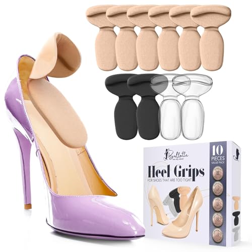 Ballotte Premium Silicone Heel Pads for Shoes. Soft Heel Grips or Inserts for Big Shoes, Alleviates Slipping & Discomfort, Comfortable Cushioning for High Heels, 10-Pack (Multicolor)