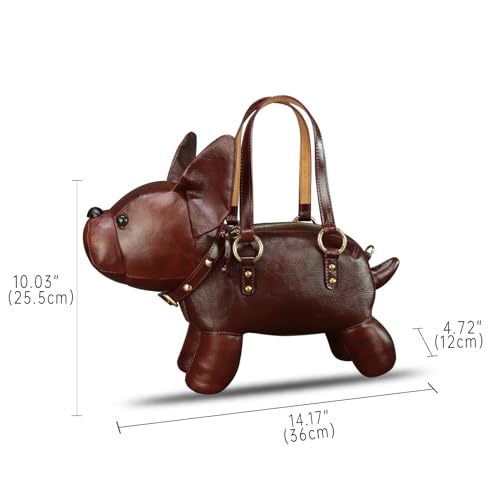 Genuine Leather Purses and Handbags for Women Unique Handmade French Bulldog Shape Crossbody Shoulder Bag Vintage Satchel3