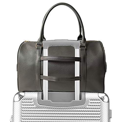 Womens Weekender Carry Bags Overnight Travel Shoulder Tote Trolley Handle Luggage Vegan Duffle 43 Quilted (Dark Grey-04)