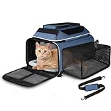 Petskd Top and Side Expandable Pet Carrier 17x12x8.5 Inches JetBlue Frontier Spirit Airline Approved, Soft-Sided Carrier for Small Cats and Dogs with Locking Safety Zippers and Anti-Scratch Mesh(Blue)