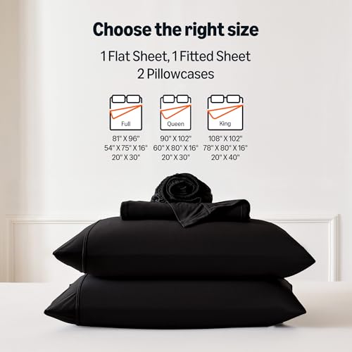 Image of Amazon Basics Jersey Knit 4-Piece Sheet Set, Wrinkle Free and Easy Fit, Includes 16 inch Deep Pocket Fitted Sheet, 1 Flat Sheet and 2 Pillowcases, King, Black