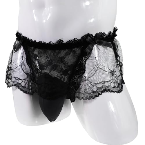 Hey Song Sissy Men's Lace Pouch Panties Sexy Sheer Lingerie Femboy Low Rise Bow Underwear with Jockstrap Briefs Men-Manties2