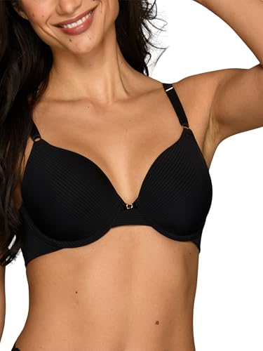 Vanity Fair Women's Full Coverage Beauty Back Smoothing Bra, 4-Way Stretch Fabric, Lightly Lined Cups up to DD, Underwire - Midnight Black Stripe, 40D