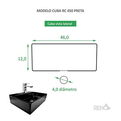 Cuba de Apoio Cerâmica Reno RC 450 Preta Fosca
