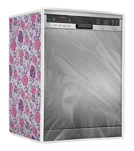 Image of Classic Dishwasher Cover Suitable for LG of 12, 13, 14 and 15 Place Setting (63cmsX63cmsX81cms, White & Pink Flower)