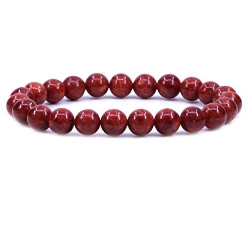 Natural Red Coral Gemstone 8mm Round Beads Stretch Bracelet 7 Inch