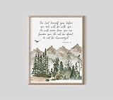 Deuteronomy 31:8, Bible Verse Wall Print Christian Poster For Men Scripture Bedroom Decor Watercolor Landscape Rustic Mountain Poster Deuteronomy 31:8, Bible Verse Christian,50