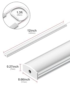 Vovamo Plug-in Under Cabinet Lighting, Dimmable Counter Lights for Kitchen, 2pcs 12 Inch, Cold White 6000K Linkable USB Led Closet Light, Wired Indoor Night Lights Bar for Desk, Sink, Workbench — photo 6 of 6