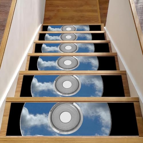 Image of Eslifey Cd Dvd Clouds Sky Music Stair Treads for Wooden Steps, 15 Pack 30"x8" Non-Slip Indoor Stair Runners Stair Rugs for Dogs, Kids, Elder with Reusable Adhesive