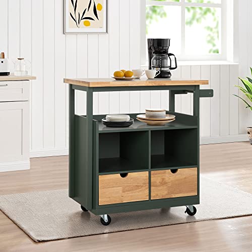 Sophia-William-Kitchen-Island-Cart-on-Wheels-Rolling-Kitchen-Trolley-with-Open-Shelves-Storage-Drawers-Rubber-Wood-Tabletop-and-Towel-Rack Sophia William Kitchen Island Cart on Wheels Rolling Kitchen Trolley with Open Shelves Storage Drawers Rubber Wood Tabletop and Towel Rack