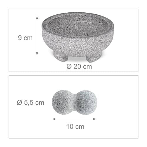 Mortero de granito Relaxdays con mano de 9x20 cm en piedra gris grisácea 5