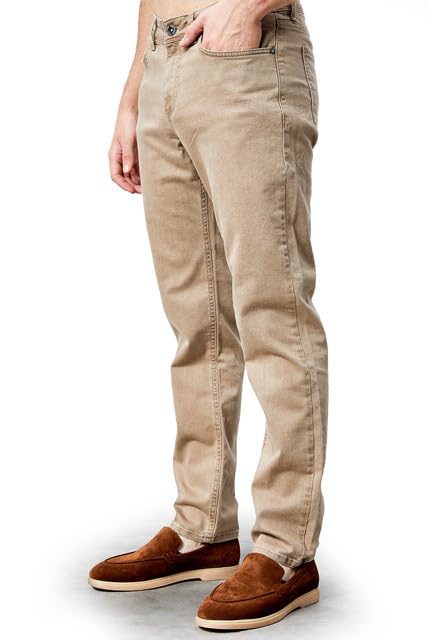 HALATS Herren Beige Regular Fit Lycra Jeans Pipe Leg Casual Fit Jeans Benjamin BEIGE 32/32
