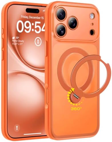 TOCOL für iPhone 17 Pro Max Hülle mit Ständer, 360° Drehbarem, Orange | Kompatibel mit MagSafe, Vollständiger Kameraschutz Handyhülle, Militärschutz Stoßfest Kratzfest Haltbarkeit