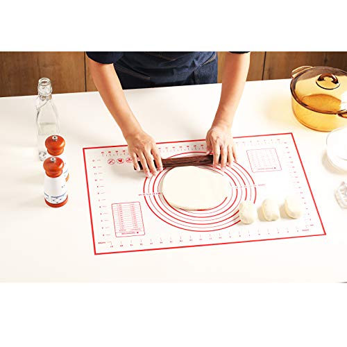 Besorich Silicone Baking Mat 100% Non-Slip With Measurement Counter Mats, Dough Rolling Mat, Pie Crust Mat 16 X 24 Inches - Red #TOP1