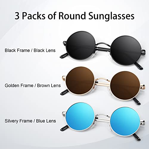 Anziw Round Polarized Sunglasses Men Women,Retro Metal Hippie Lennon Shades With 100% Uv Protection #TOP1