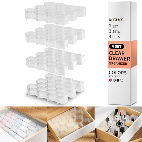 Image of Kocuos Honeycomb Separator Adjustable Drawer Organizer Divider for Underwear Belt-Scarf Socks Organizer (White(4pcs))