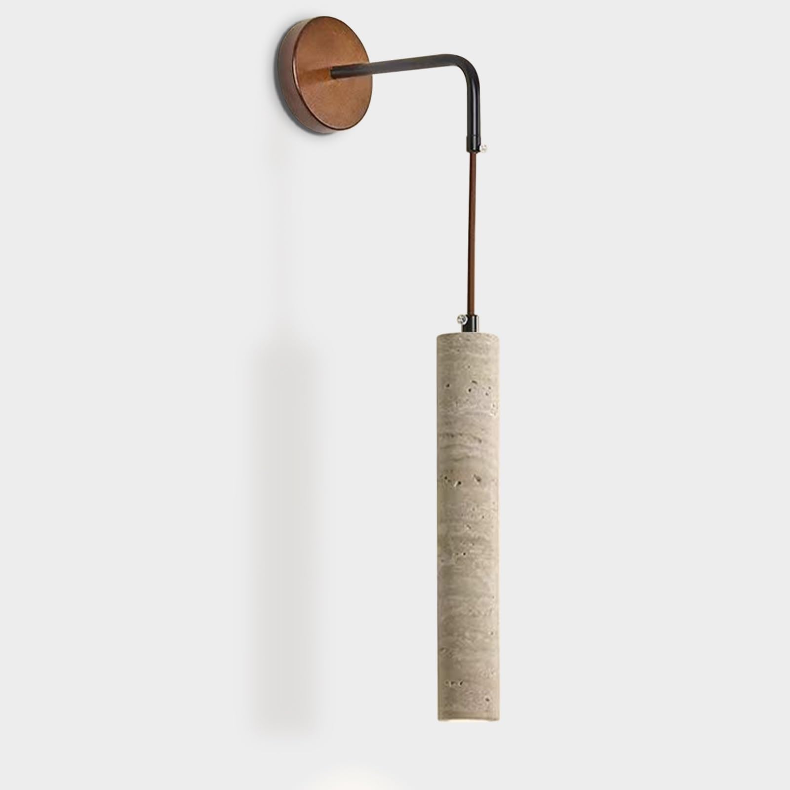SXWNBIFH Natural Cave Stone Wall Lamp, Cylindrical Stone Wall Sconce with Wooden Base, Mid Century Modern Hanging Wall Light for Dining Room Bedroom Living Room Hallway(Large)