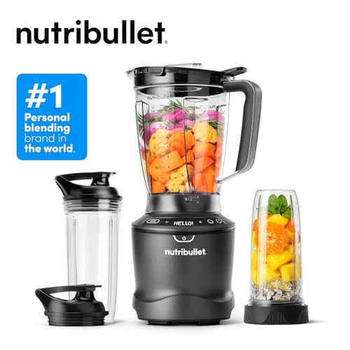 nutribullet SmartSense Blender Combo - 1500W Base with 1.6L Jug & 2 Personal Cups with Lids - Satin Black Finish - 5 Pre-Programmed Smart Auto Cycles - Blend Fruit, Ice & Nuts - For Smoothies & Juices