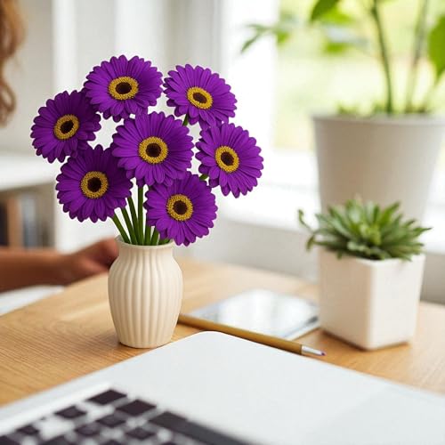 Image of Garden Art Artificial 5 Pcs Gerbera Flower Sticks, 33 cm, RealTouch Natural Looking | Silicone Decorative Bunch for Home GAAGFB-1H-33PL (Purple)